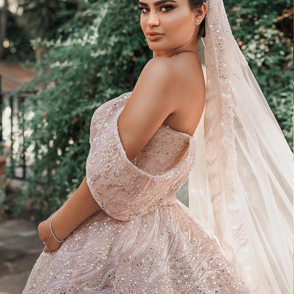 Luxury Beads Crystals Ball Gown Wedding Dresses Robe de Mariee Sexy Open Back Cap Sleeve Wedding Bridal Gowns Vestido de Noiva