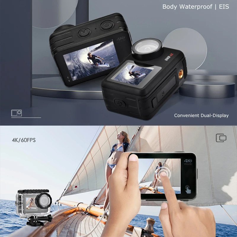 FCCWO original H12 Waterproof Action Camera 4K/60FPS 20MP LCD EIS Dual Screen WiFi Webcam Helmet Sports Video Cam go Sport pro |