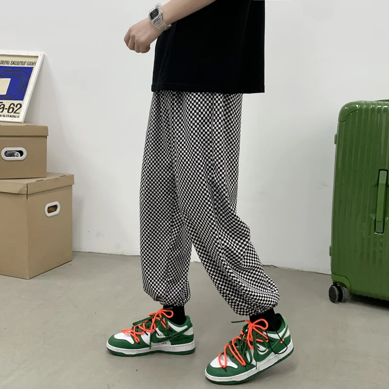 

Spring 2021 Summer Plaid Pants Men Casual Harem Pant Men Loose Pants Man