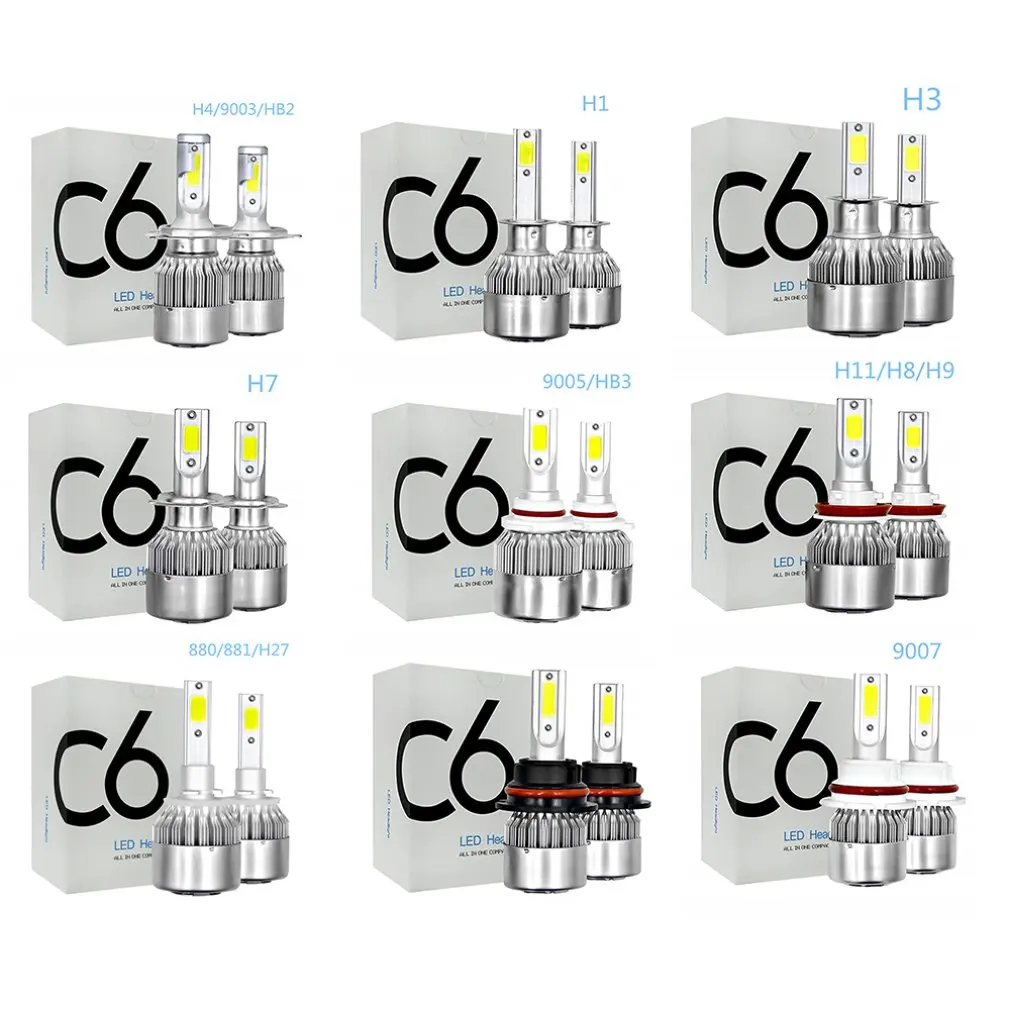 

C6 Car Led Headlight Aviation Aluminum Ip68 Protection Level Car Led Headlight 360 Degree Light Cob Light Source