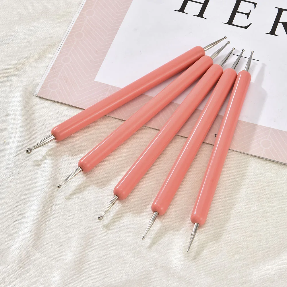 

5Pcs/pack DIY Dual-ended Solid Color Dotting Pen Nail Art Inlaid Diamond Rhinestone Nail Tools Double-Ended Point Drill Pen New