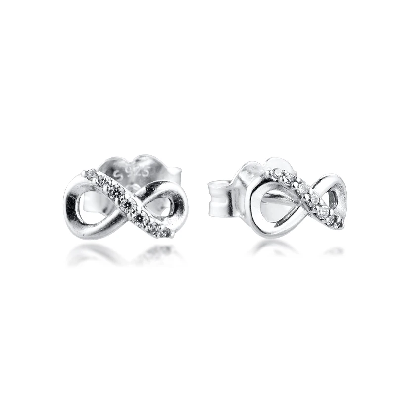 

CKK Earring Sparkling Infinity Stud Earrings Sterling Silver Fshion Jewelry 100% 925 Silver Women Brincos Pendientes Aretes