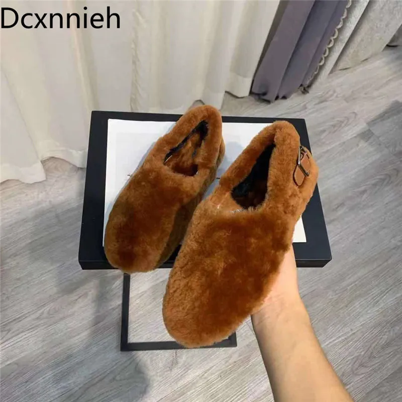 

Autumn Winter New Wool Round Toe Casual Shoes Women Flat Fashion Mary Janes Shoes Outdoor Comfortable Loafers Shoes Woman 2021