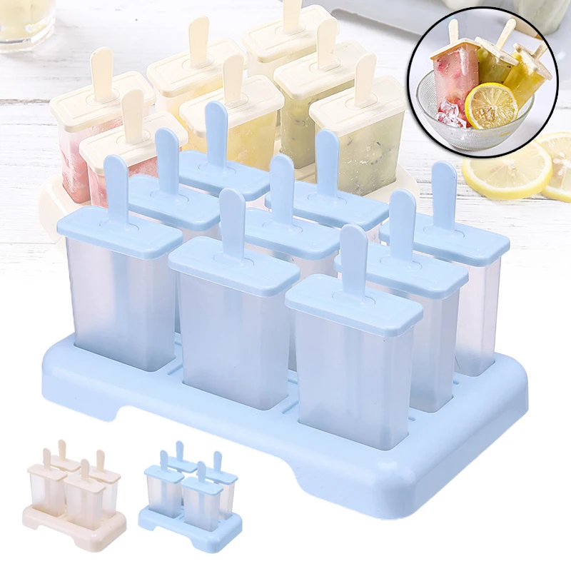

Newly 4/9 Cells Ice Cream Mold with Stick & Lid Reusable DIY Dessert Mould Ice Pop Maker for Home Kitchen Clear Color