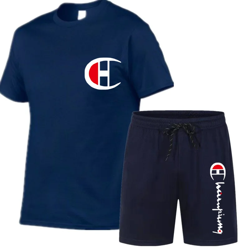 

2021 camiseta de algodo puro masculino + shorts soltos e confortveis de viagem em casa terno de manga curta masculino