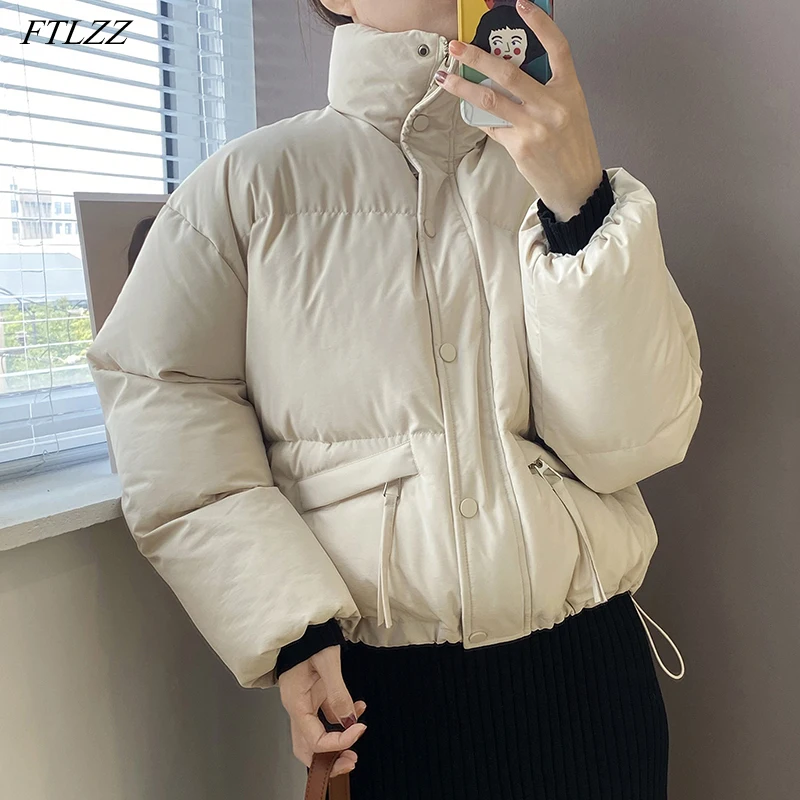 

FTLZZ зимняя женская толстая теплая короткая стеганая куртка уличная Женская однотонная хлопковая куртка на молнии ветрозащитная женская верхняя одежда