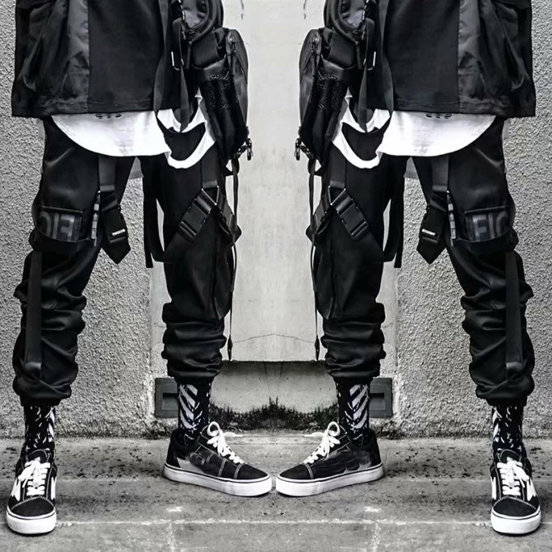 

Брюки-карго GODLIKEU мужские повседневные, черные брюки-джоггеры с карманами в стиле хип-хоп, спортивные штаны с лентами, уличная одежда