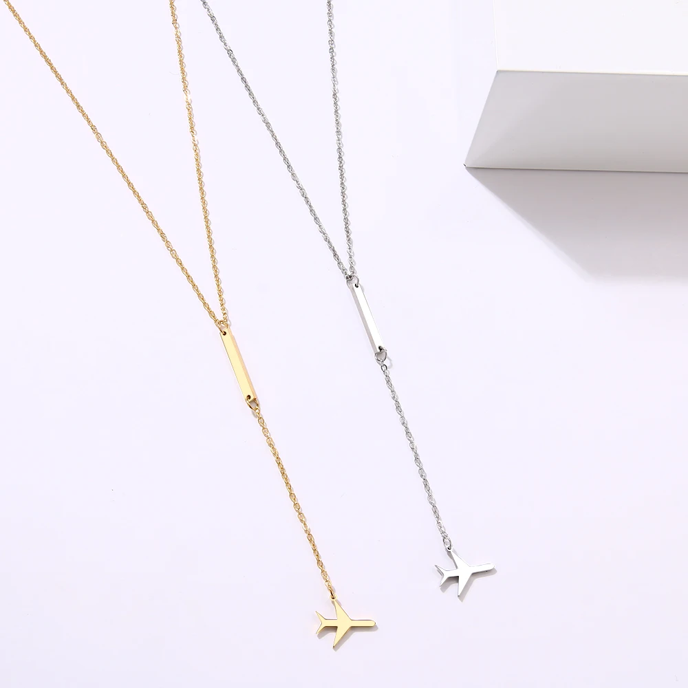 

CACANA Stainless Steel Necklac Fashion Aircraft Choker Necklace For Women Pendant On Neck Chocker Stick Metal Chain Jewelry
