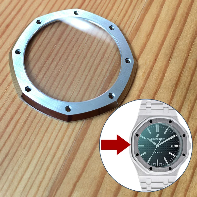 

steel bezel+sapphire crystal glass for AP Audemars Piguet Royal Oak 15400 automatic watch