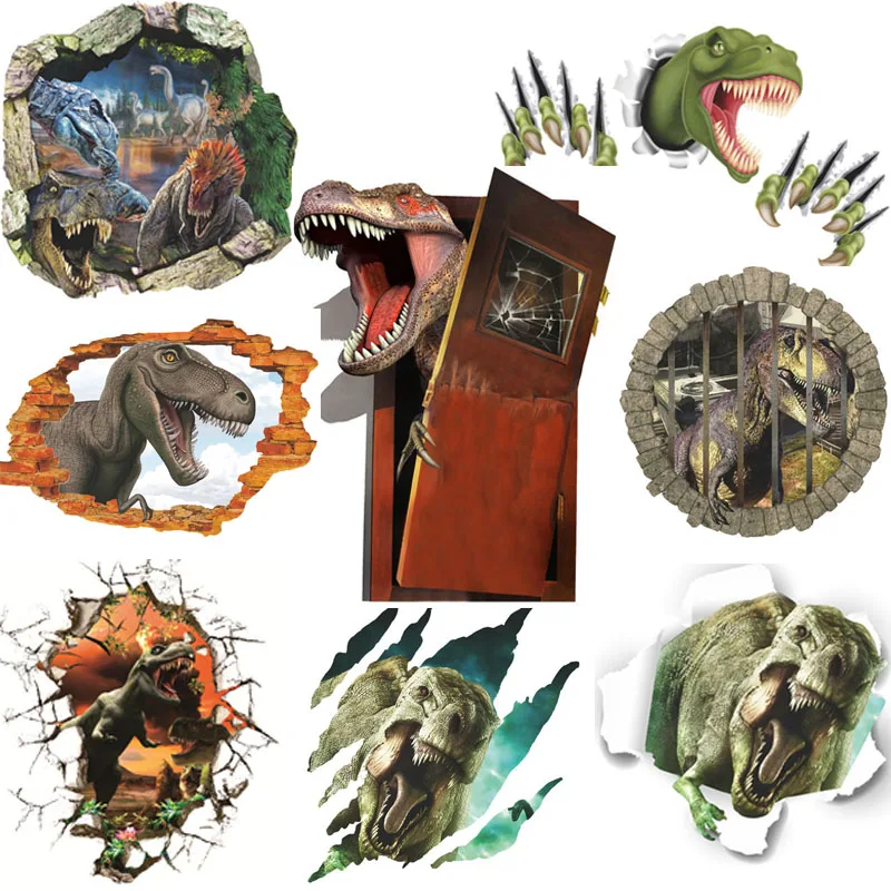 3d яркие наклейки на стену с изображением динозавра для детской комнаты