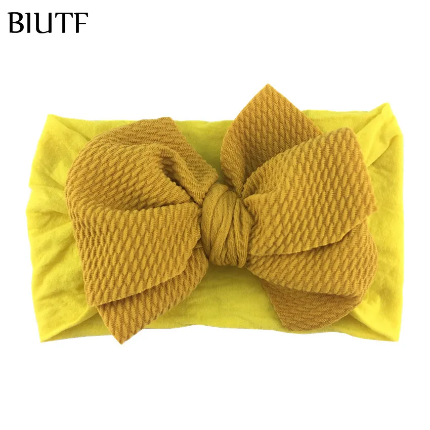 16-yellow 1 шт./лот, лидер продаж, широкая эластичная нейлоновая повязка на голову с 4," Seersucker, вафельный бант, детская чалма, закрывающая уши, Шикарные аксессуары для волос HB100 - Цвет: 16-yellow