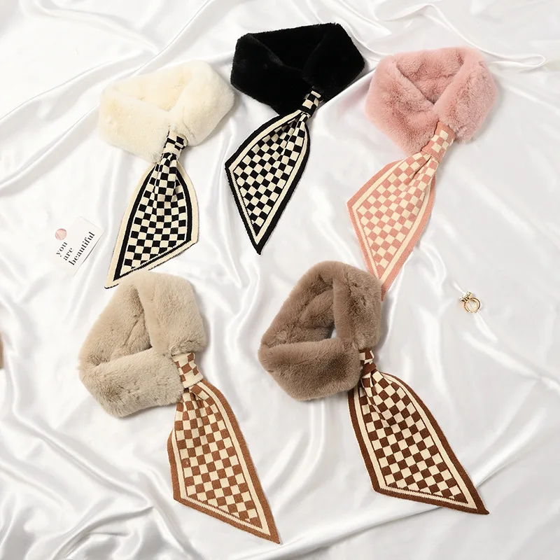 

Female Shirt Cross Bib Fake Collars for Women Autumn Winter Windproof Warm Knitted False Detachable Collar Bowknots Decor