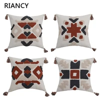 geometric tufted embroidery home decoration pillowcase cotton canvas with tassel throw cushion cover sofa home pillowcover 40844