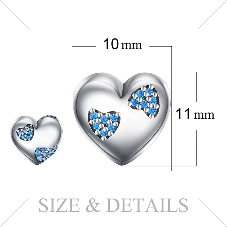 JewelryPalace 925 пробы серебристо-голубой фианит сердца в сердце Шарм бисер Fit Браслеты для Для женщин как красивые подарки
