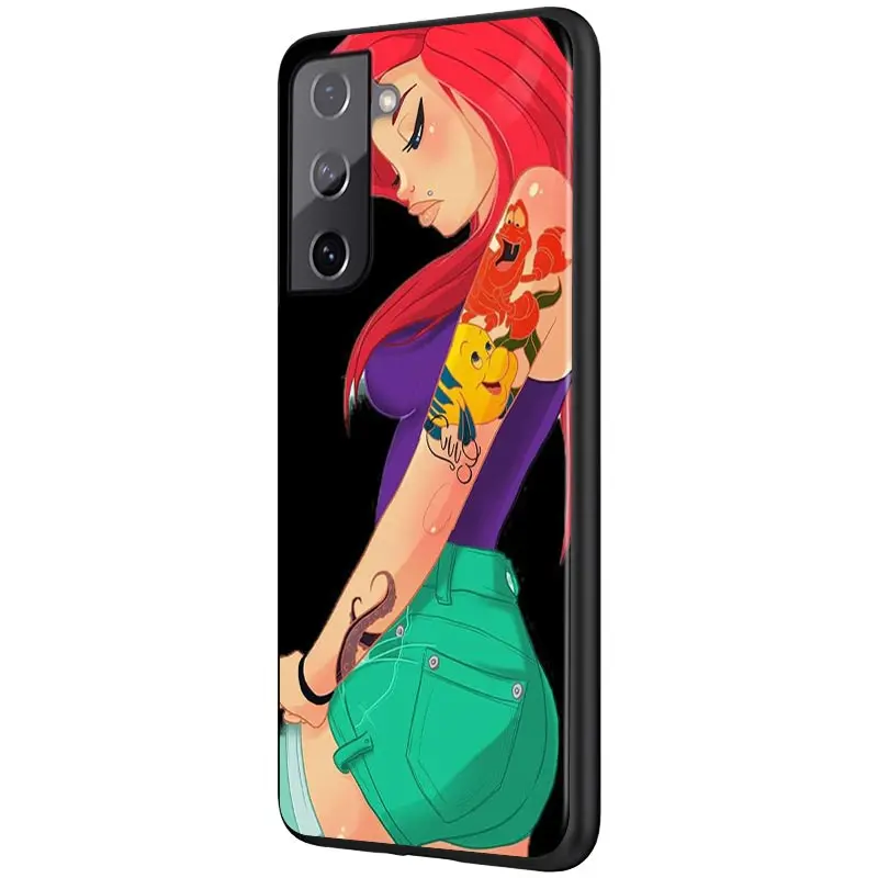 Disney Princess Tattoo For Samsung Galaxy S21 S10 S10E S9 S8 S7 Note 20 10 9 8 Ultra 5G Plus Edge Pro Black Phone Case