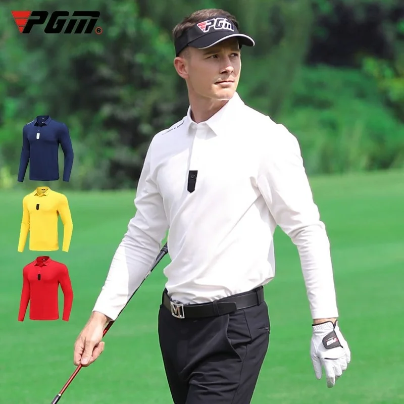 

PGM Golf Shirts Men Long Sleeves Fit Polo Autumn Winter Clothes Turn-down Collar Sport Wear Gym Suit Casual Clothing YF373 White