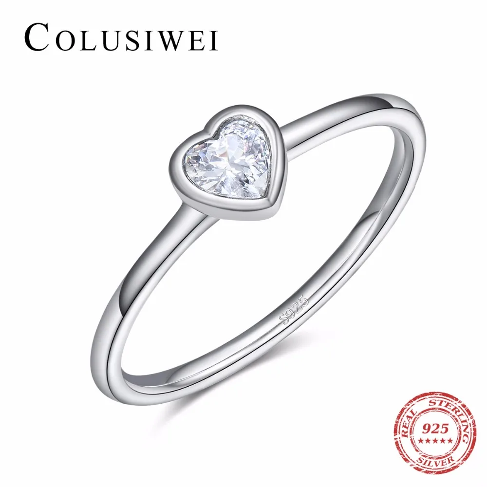 COLUSIWEI 100% реальные 925 стерлингового серебра в форме сердца кольца CZ серебряное