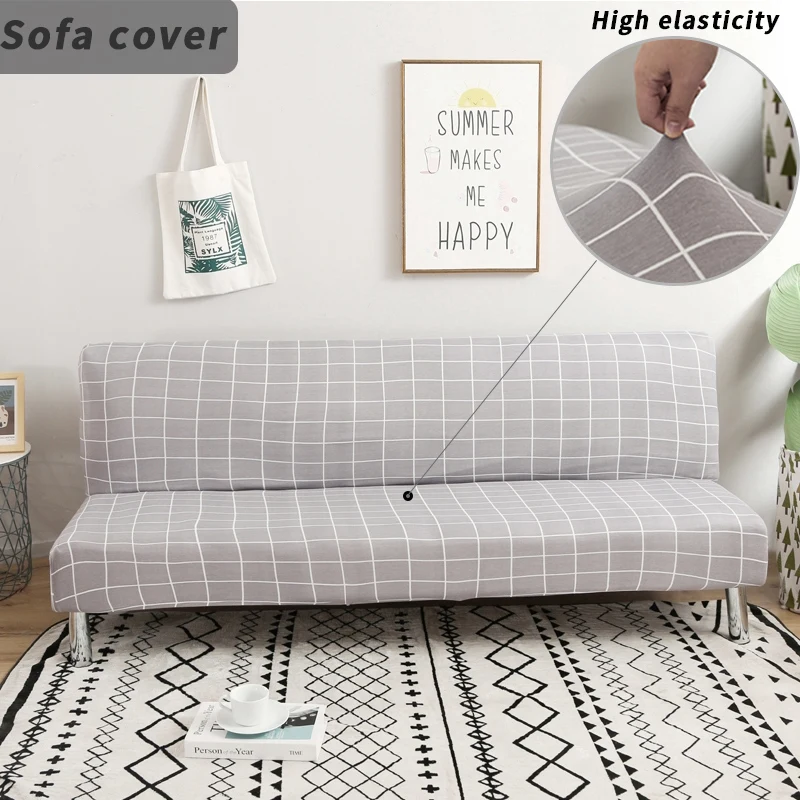 

High Elastic All-inclusive Sofa Cover Solid Plaid Prints Armless Folding Sofa Bed Couch Cover Protector Stretch Sofa Cover