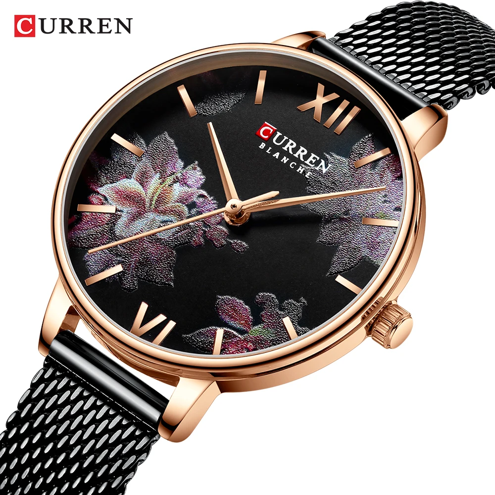 

Часы CURREN женские из нержавеющей стали, тонкие брендовые Роскошные повседневные наручные часы с сетчатым браслетом, 2021