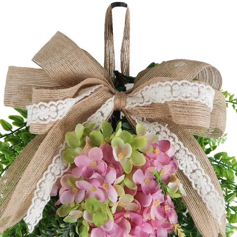 

Christmas Teardrop Swag Hydrangea Persian Grass Teardrop Swag with Ribbon Bows for Xmas Wall Window Decor
