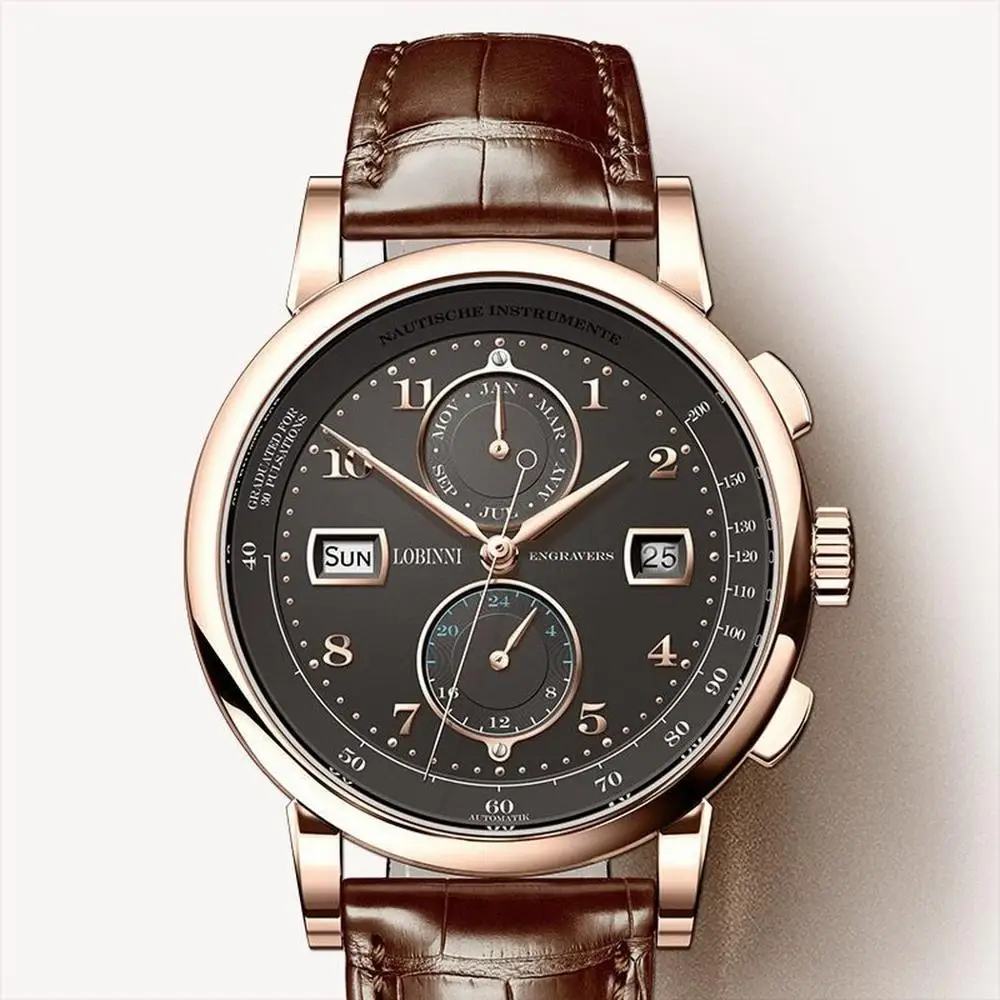 wrist watch p4 Мужские часы, мужские часы от лидирующего бренда, Роскошные Водонепроницаемые часы LOBINNI с кожаным ремешком, Мужские автоматические механические наручные часы, reloj hombre - Цвет: wrist watch p4