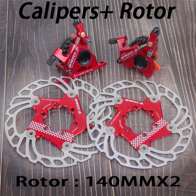 Red set 140mm x2 Дорожная гидравлическая система дисковых тормозов с плоским креплением, Штангенциркули с 140 мм дисками, роторные велосипедные двусторонние механические тросы, хомуты для дорожных тормозов - Цвет: Red set 140mm x2