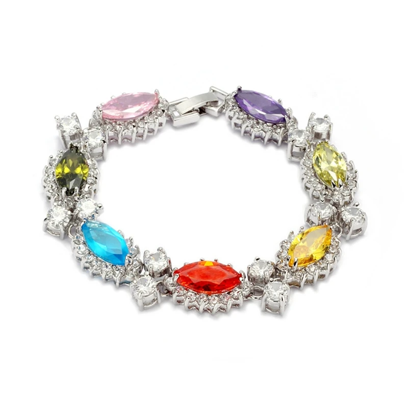 

SHUNXUNZE Luxury Wedding bracelets for women dropshipping Yellow Pink Blue Peridot Purple Red Cubic Zirconia Rhodium Plated R662