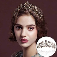 fashion vintage golden metal rhinestone pearl bridal tiara crown for women bridal dress tiara wedding hair accessories jewelry