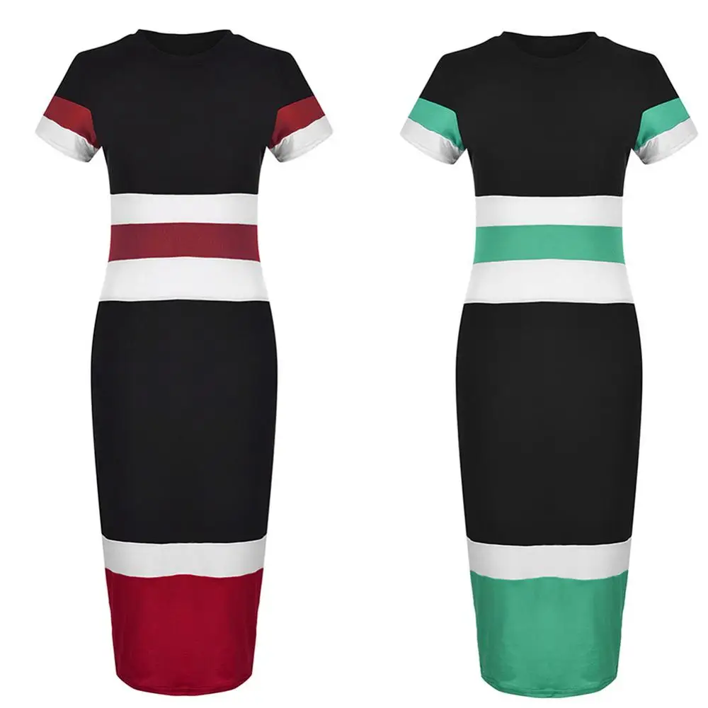 Женское облегающее платье миди в полоску с коротким рукавом|Вечерние костюмы| |