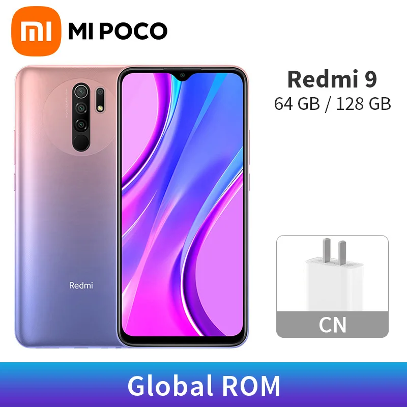 Сотовый телефон Redmi 9 глобальная версия 4 Гб 128 ГБ/64 ГБ Восьмиядерный процессор Helio