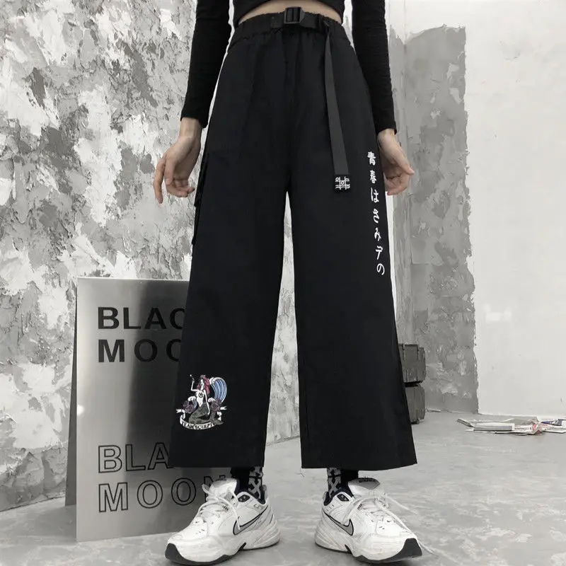 

2021 Spring Autumn Goth Pants Women Wide Leg Streetwear High Waist Oversized Trousers Womans Straight Couple Clothes Punk Pants