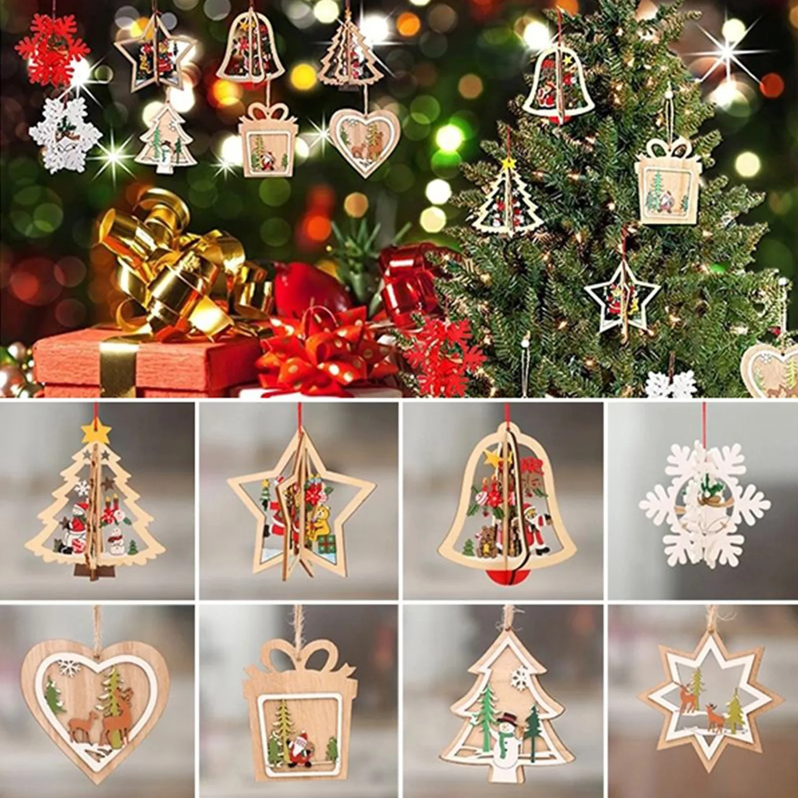 

Рождественские аксессуары, украшения для рождественской елки с деревянными кристаллами, подвеска для рождества, украшение для дома, подаро...