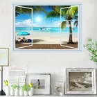 3d vivid window tree lake beach наклейки на стену наклейки для спальни гостиной декоративные стикеры фотообои горячий постер домашний декор наклейка