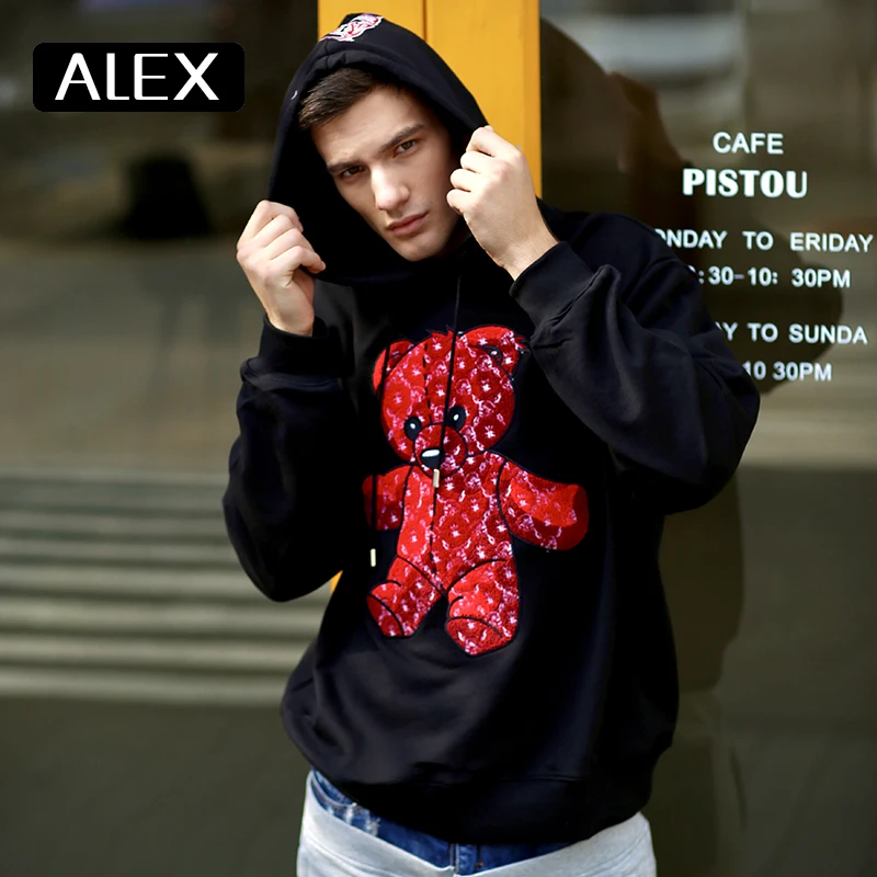 

Alex Plein Sweatshirt Men 100% Cotton Teddy Bear Embroidery Oversized Aesthetic Hoodie Steetwear Men's Fashion Man Clothing New