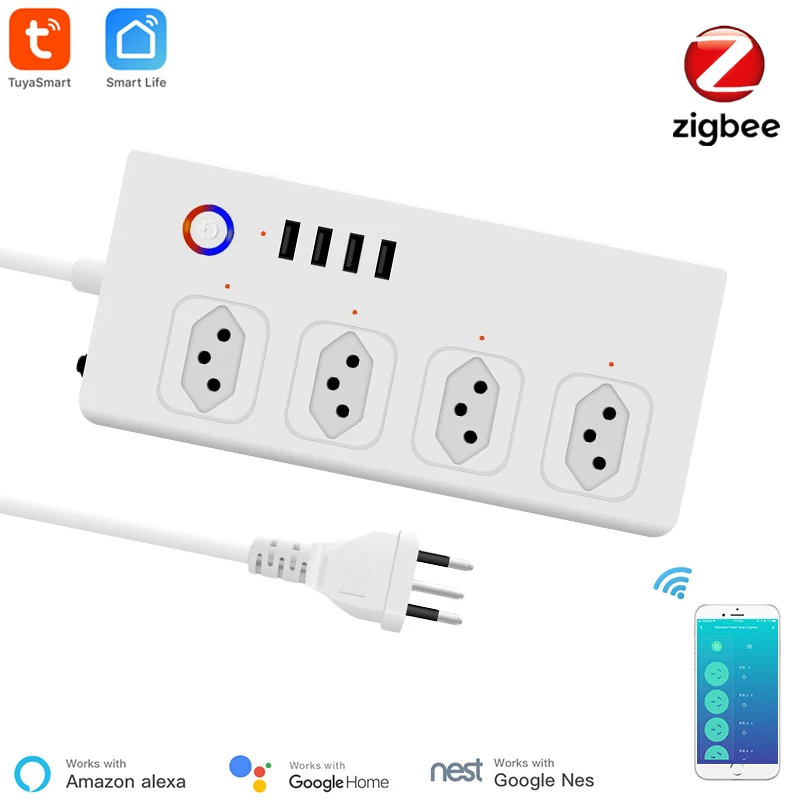 Бразильская умная лента питания Zigbee розетка Tuya с 4 вилками и usb портами