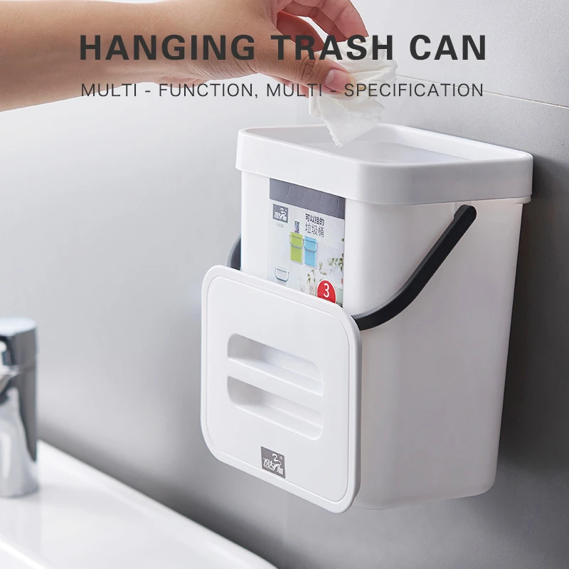 

3/5L Folding Trash Can Wall Mounted waste bin Cabinet Hanging Kitchen Storage Dustbin Trash Bin Car Recycle Bin Dustbin With Lid