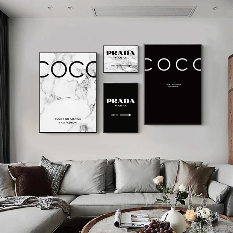

Fashion Coco Quotes Posters and Prints Modern Black White Marble-Vogue Pictures Print Canvas Painting for Living Room Home Decor