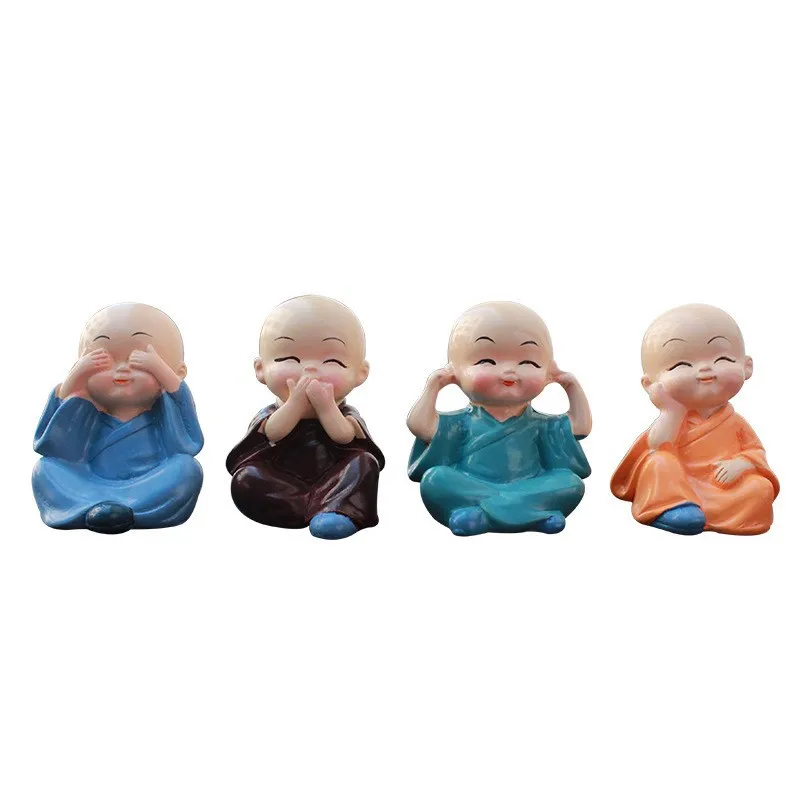 

4pcs/lot Resin Monk Sami Car Interior Display Craft Decoration Lovely KongFu Dolls Buddha Ornament Home Decoration Gift Souvenir