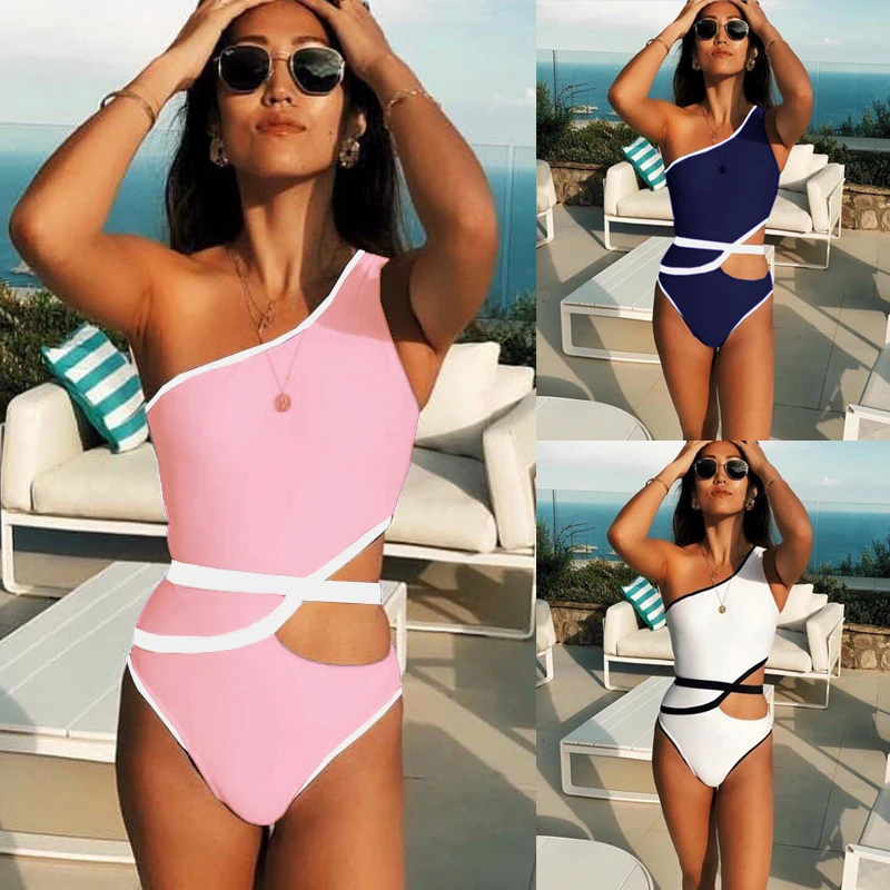 High cut one piece swimwear Woman Swimwear One Shoulder Waist Bikini Push Up Swimsuit Belt Monokini Sexy Swimming Suit | Спорт и