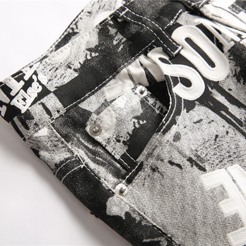 2021 New Arrival Letter Digital Print Stylish Men Stretch Pencil Jeans Trousers Hip Hop Slim Denim Pants For Party Moda Hombre