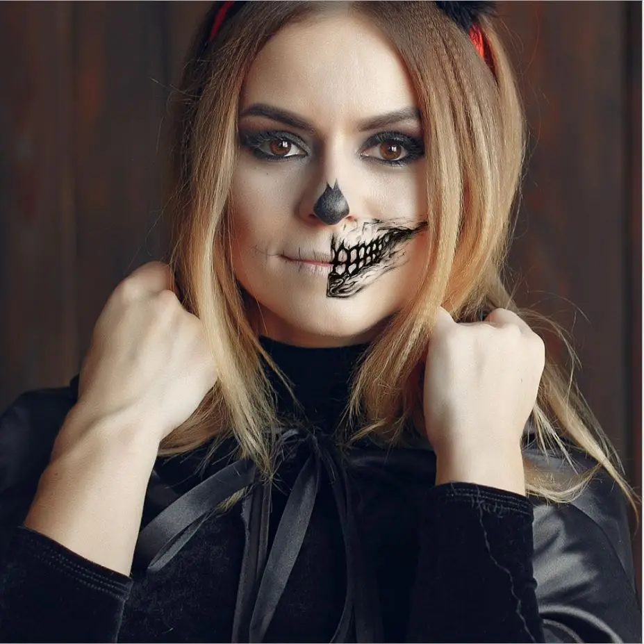 10PCS/SET Temporary Tattoos Halloween Scary Big Mouth Skull Teeth Body Art Disposable Stickers Party Show Men Women Kid Makeup | Красота и