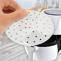 100pc air fryer steamer liners premium perforated wood pulp papers absorbent paper stick steamer basket mat baking cooking tools