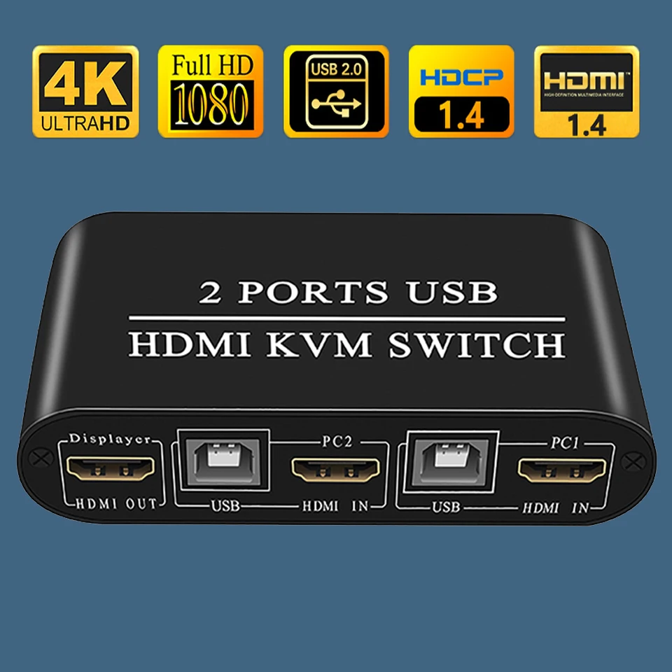 Сплиттер квм коробка 2 в 1 OUT 4K видео дисплей 3 порта USB переключатель HDMI KVM коммутатор для 2 ПК обмен клавиатуры мышь принтер