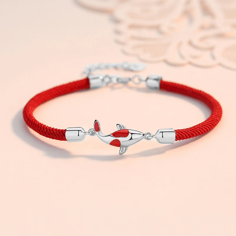 

New couple silver creative lucky koi pendant woven bracelet birthday anniversary gift S88
