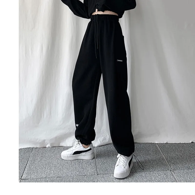 High Waist Pants Women's 2021 Spring And Autumn Solid Color Loose Simplicity Casual Sports | Женская одежда