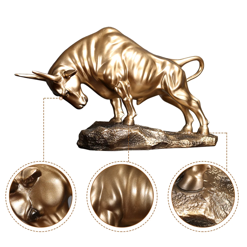

Gold Mascot Home Decor Desktop Gift Resin Collection Living Room European Style Sculpture Crafts Cattle Figurine Bull Statue