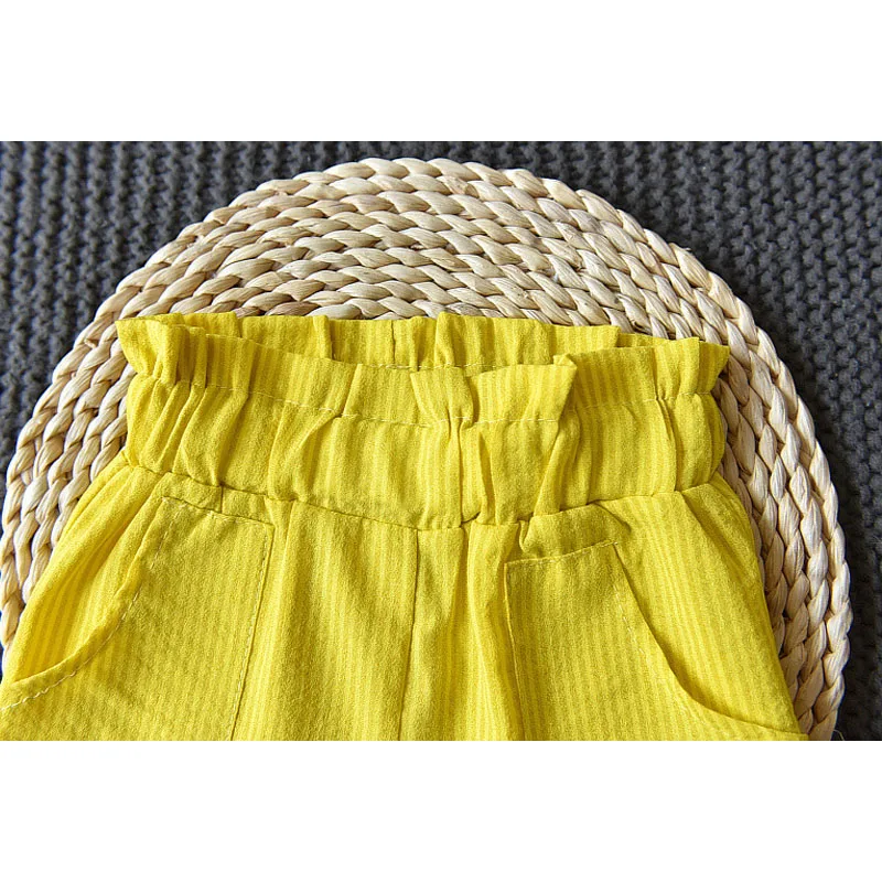

Humor Bear Girl Clothes Set New Summer Embroidery Flower Sling Short-Sleeved Shirt+Shorts 2PCS Toddler Kids Clothes