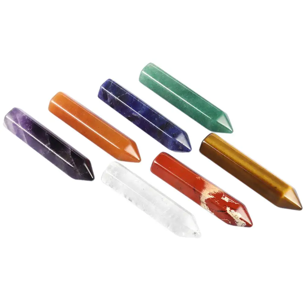 TUMBEELLUWA 7 Chakra Healing Crystals Wands Reiki Energy Tumbled Stone Set Hexagonal Points Meditation Therapy Home Decor 1.96''