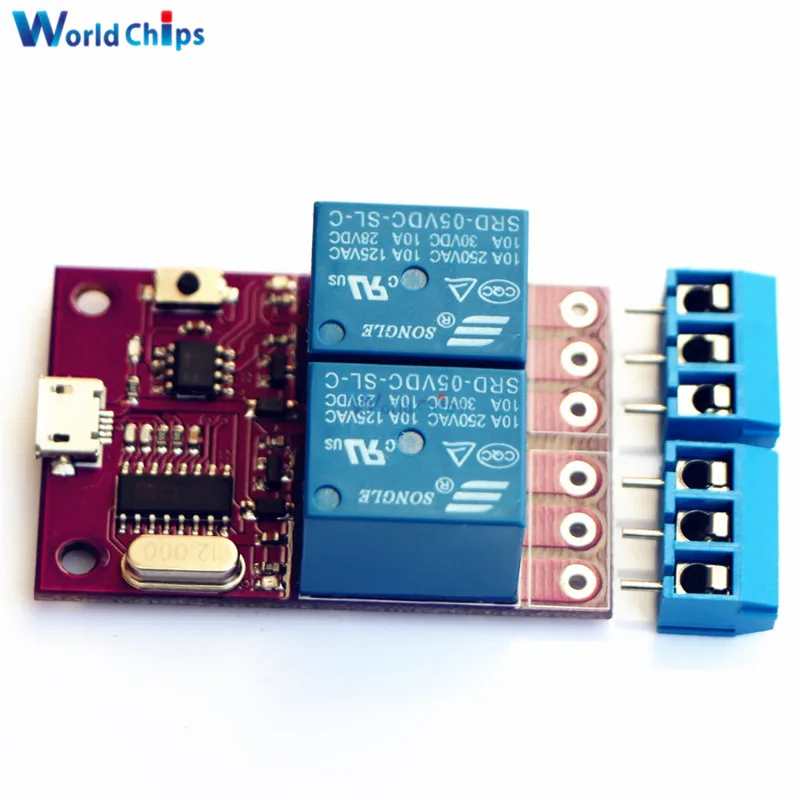 2-канальный 5 в модуль реле задержки CH340 CH340G Micro USB для TTL Интеллектуальный