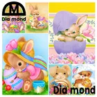 Мультяшная льняное настенное искусство алмазная живопись Пасхальный кролик Стразы Бриллиантовая мозаичная фигурка животного с вышитым Кроликом, Набор для вышивания крестиком